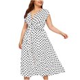 thumbnail image 2 of LSLJS Plus Size Ladies Polka Print Dress Button Lace-up Waist V-neck Skirt, 2 of 5