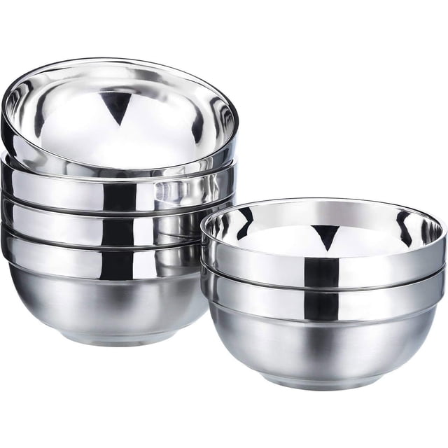 6-Pack Stainless Steel Bowl Set - Double-Walled Insulated Metal Snack Bowls