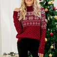 thumbnail image 1 of Babysbule Chandails de Noël pour Femmes Col Roulé Imprimé Chandail Récréatif Tricoté Chandail Manches Longues Hauts Liquidation Hauts Mode, 1 of 8