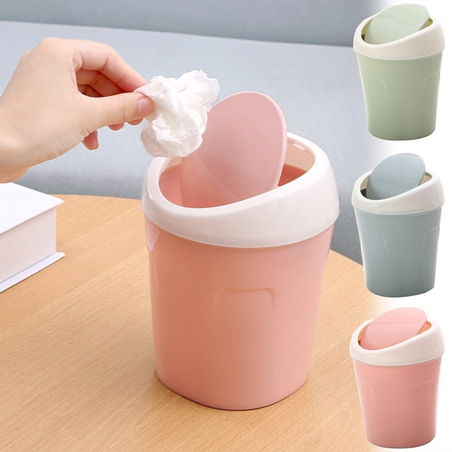 RRJ 3Pcs Desktop Trash Can, Shake Lid Plastic Waste Bin, Mini Office Desk Garbage Can, Car Home Kitchen Restaurant Storage Container, Small Space Trash Basket