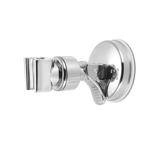 Shower Head Holder, Adjustable Suction Cup Wall Mount Handheld Shower Bracket 105mm Silver Tone. Made of durable ABS construction with an electroplating finish for a shiny appearance. Features an adjustable angle to customize the water jet position. Designed for easy installation on flat, smooth, non-porous surfaces like tile, glass, and steel.