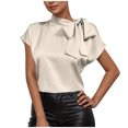 thumbnail image 1 of Pisexur Hauts pour Femmes Blouses pour Femmes Mode Décontractée Chic Été Couleur Unie Col Rond Manches Courtes Chemises Haut Blouse, Hauts pour Femmes Tendance Beige,G, 1 of 8