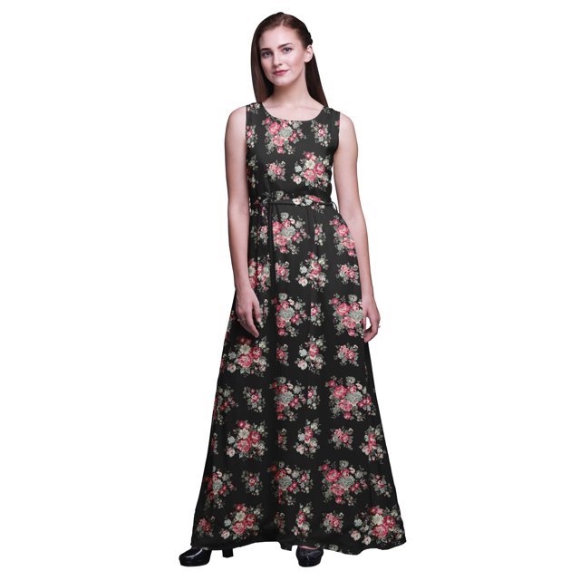 Bimba Robe Longue Sans Manches pour Femmes à Imprimé Floral Style Chic Maxi-Robe-Xx-Grand