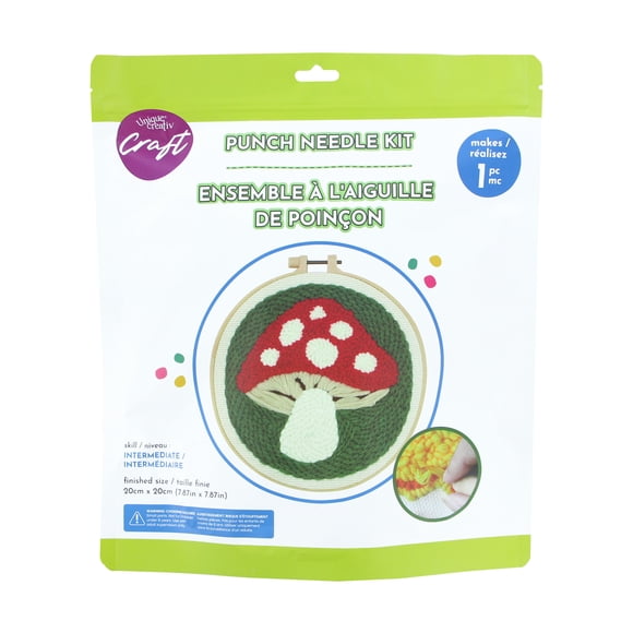 UNIQUE CREATIV CRAFT Punch Needle Kit - Mushroom, 1 pc, Age 8+, Intermediate, 20 × 20 cm (7.9 in)
