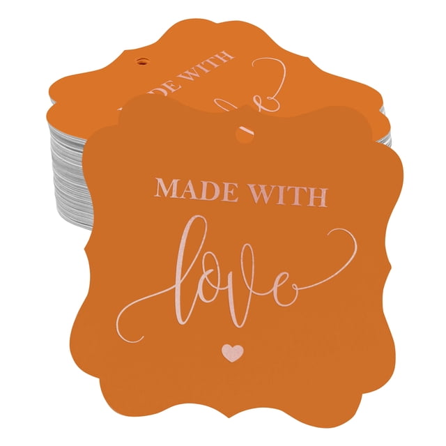 Inkdotpot Pack Of 100 Made With Love Wedding Paper Tags DIY Craft Bracket Shape Real Rose Gold Foil Hang Tags