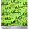thumbnail image 1 of Soimoi Green polyester Crepe Fabric Humans,Sleigh & Mountains Holiday Printed Fabric 1 Yard 42 Inch Wide, 1 of 3
