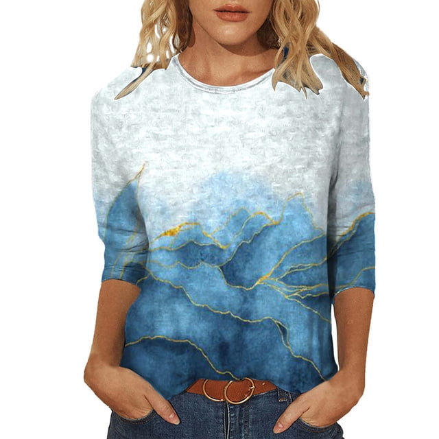 Pisexur Hauts pour Femmes Grande Taille Blouse à Imprimé Floral Graphique T-Shirts Graphiques à Manches 3/4 Hauts