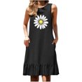 thumbnail image 2 of Ovzne Robes d'Été pour Femmes 2025 Robe d'Été Mode Femmes Imprimé Floral Col Rond Sans Manches Poche Jupe Plissée Robe à Empiècements Robe d'Été Imprimée Liquidation, 2 of 6
