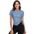thumbnail image 2 of BeautyIn Women's Workout Shirts Drawstring Hem Fitted Top Short Sleeve Yoga Running tanks, 2 of 4
