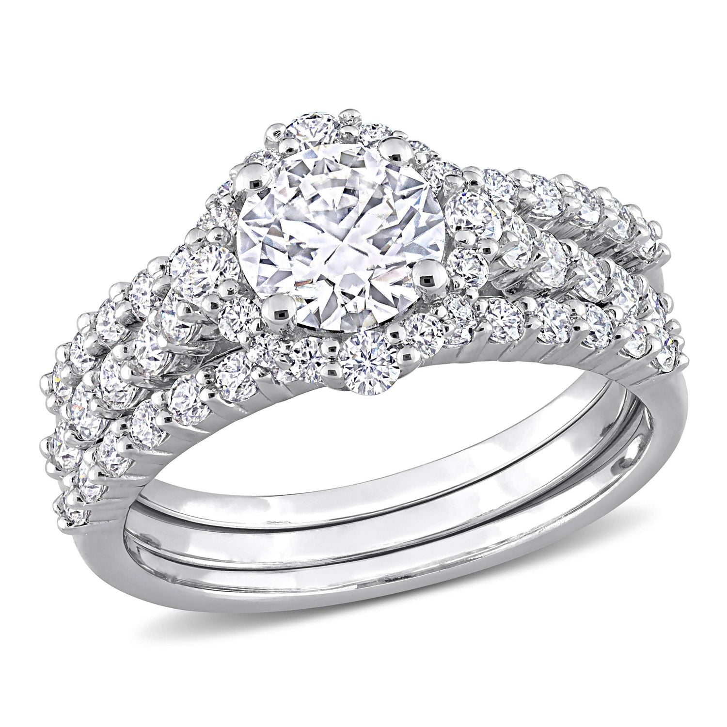 Ensemble nuptial de 3 pièces Miabella en argent sterling avec moissanite 2 carats PPT