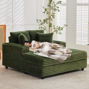 Twister.CK Oversized Chaise Lounge Chair, 60" Upholstered Sofa Bed with Throw Pillows and Armrests, Corduroy Sleeper Couch for Living Room, Bedroom, Office, Green