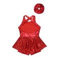 thumbnail image 4 of TSSOE Robe de Danse Moderne à Paillettes pour Filles avec Bandeau Costume de Performance Dos Croisé Justaucorps Bandeau Rouge 10, 4 of 7