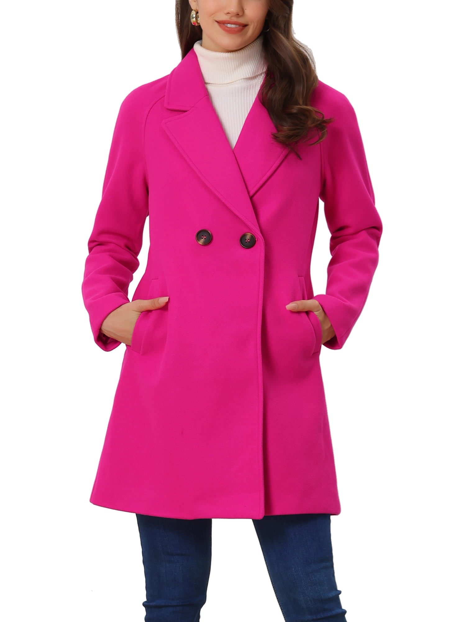 INSPIRE CHIC Manteau Mi-Long à Manches Longues Raglan à Revers Croisé pour Femme G Rose Vif