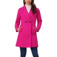 thumbnail image 1 of Allegra K Women's Double Breasted Lapel Raglan Long Sleeve Mid Length Overcoat L Hot Pink, 1 of 6