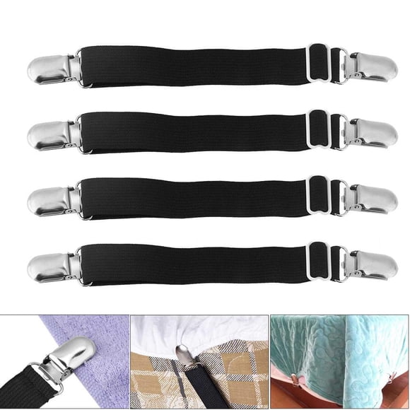 Rdeghly Pince pour Drap de Lit, Support de Drap de Lit, 4 Pcs/lot Pinces Réglables pour Drap de Lit Sangles Élastiques Support Pince de Fixation