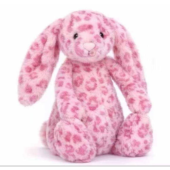 Jellycat Bashful Leopard Bunny Peluche, Moyen 12 Pouces / Lapin en Peluche à Imprimé Léopard Rose / Cadeau Classique pour Enfants