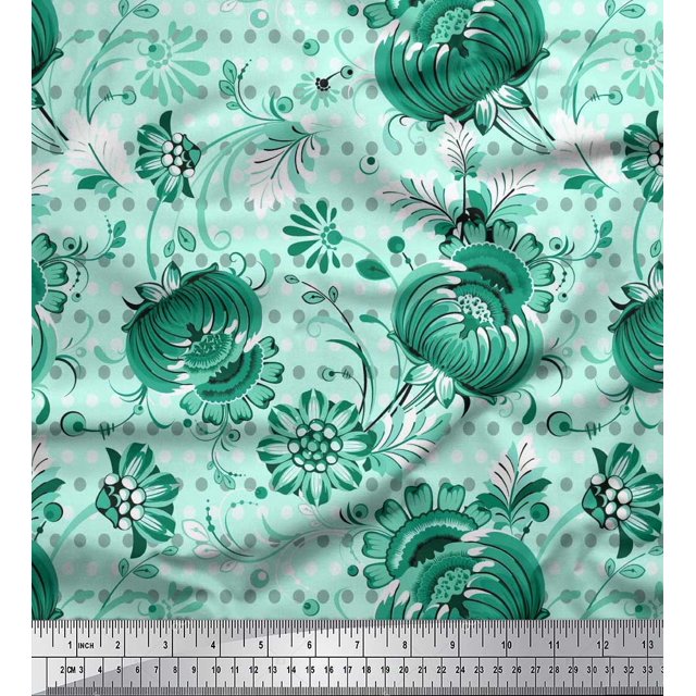 Soimoi Poly Georgette Fabric Dot & Floral Artistic Decor Fabric Printed Yard 42 Inch Wide