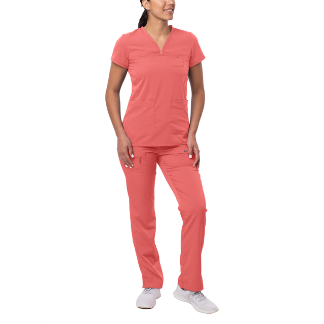 Adar Pro Everyday Expert Scrub Set For Women - Curved V-Neck Scrub Top & Tapered Drawstring Scrub Pants