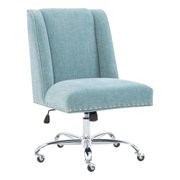 Linon Draper Wood Upholstered Office Chair in Aqua Blue