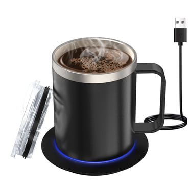 Coffee Mug Warmer with Cup and Lid Auto Heat 131-149℉ Intelligent Constant Temperature 12.3oz Double Layer Food Grade 304 Stainless Steel Beverage Cup Warmer Thermal Insulation for Desk Home Office