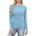thumbnail image 3 of Hauts Ajustés Côtelés d'Automne - T-Shirt à Col Rond à Manches Longues Extensible, Décontracté, Basique pour Femmes, 3 of 7