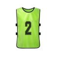 thumbnail image 3 of 12-Piece Kids' M Size Team Training Pinnies: 6 Fluorescent Green and 6 Pink Polyester Sports Vests with Clear Front/Back Numbers - Breathable, Absorbent, Washable for Football, Basketball, Volleyball, 3 of 7