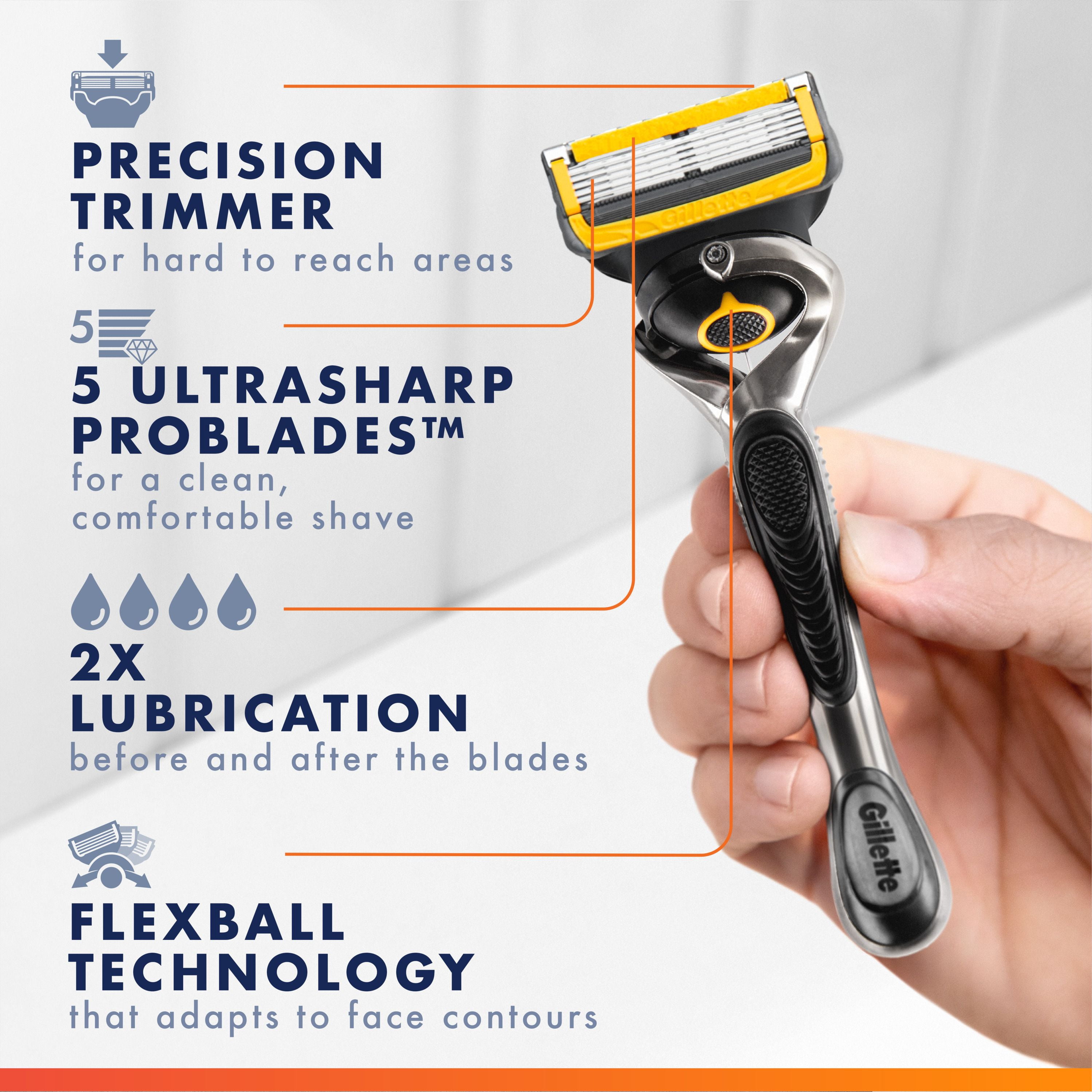 Gillette Fusion5 ProGlide Shield Rasoir pour Hommes, 1 Manche de Rasoir, 2 Recharges, Manche Flex-Pivot et Lame de Précision pour Hommes