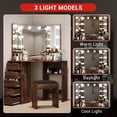 thumbnail image 2 of Corner Vanity and Stool, Corner Vanity Desk with Mirror and Lights, Corner Makeup Vanity with Power Outlet, 3 Color & Brightness Adjustable Light, 2 of 6