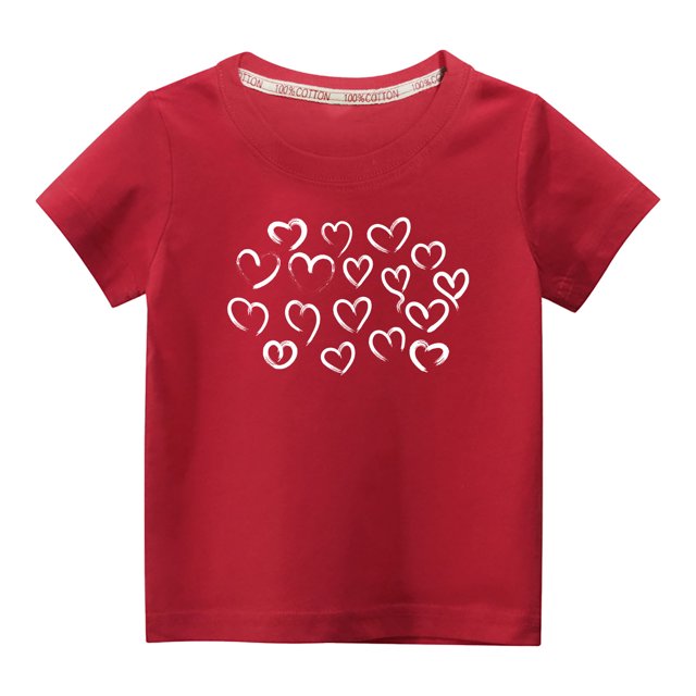 Penkiiy T-shirt en Coton pour Tout-Petits Enfants Garçons Filles Mode Mignon Col Rond T-shirt Imprimé de la Saint-Valentin Haut à Manches Courtes 7-8 Ans Rouge