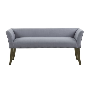 Madison Park Welburn Banc d'Appoint Rembourré Capitonné pour Entrée avec Dossier, Garniture de Clous Décoratifs et Siège Rembourré Ottoman en Tissu Style Mi‐siècle Moderne pour Meubles de Chambre, 49.5 Pouces L x 19.25 Pouces P x 23 Pouces H, Bleu Ardoise