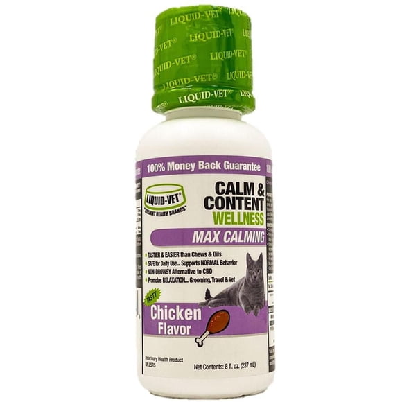 Liquid-Vet Feline Calm & Content Stress and Anxiety Relief for Cats, Chicken Flavour, 8oz