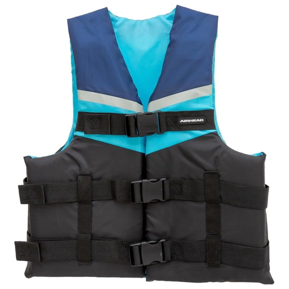 Airhead Life Vest 30053-07-A-BL Fits Chest Sizes 29 Inch To 32 Inch; Harmonized U S Coast Guard And Transport Canada Approved; Adult; X-Small; Polyester; Blue/Black And Grey; Single