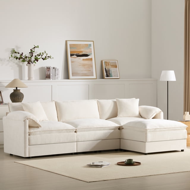 Noble House Chenille Modular Sectional Sofa with Deep and Wide Seat