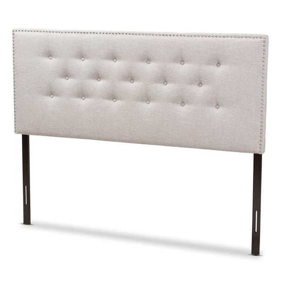 Baxton Studio BBT6691-Greyish Beige-Queen HB-H1217-14 Windsor Moderne et Contemporain Tête de Lit Rembourrée en Tissu Gris Beige Format Grand