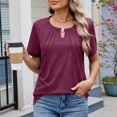 thumbnail image 2 of Timegard Womens Tops Front Keyhole Round Neck Short Sleeve T Shirts Solid Color Casual Tunic Blouses, 2 of 7