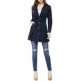 thumbnail image 1 of INSPIRE CHIC Veste en Denim Longue pour Femme à Revers Cranté, Manches Longues, Boutonnée, Ceinturée, TP Bleu Foncé, 1 of 8
