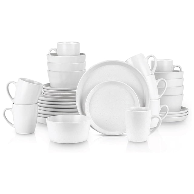 Stone Lain Albie Stoneware 32 Piece Dinnerware Set, Service for 8, White Speckle