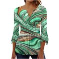thumbnail image 1 of XZNGL 3/4 Sleeve Tops for Women Womens Casual Trumpet 3/4 Sleeve Printed Buttoned Basic Ruched Tops Pleated Blouses Women Blouses and Tops Fashion Womens Tops 3/4 Sleeve, 1 of 6