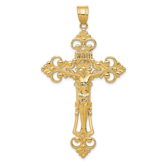 Pendentif Crucifix Fleur de Lis en Or Jaune 14K