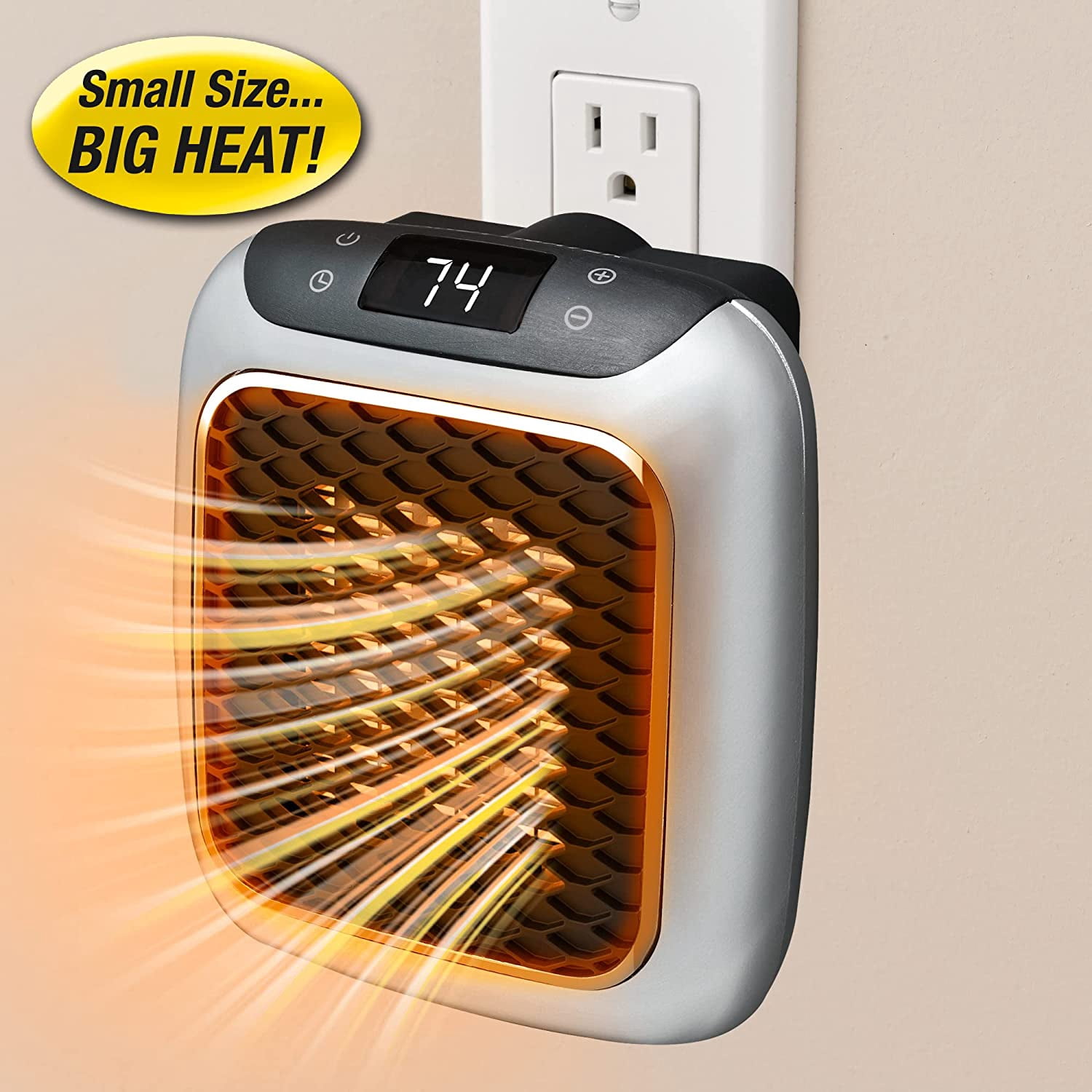 As Seen On TV Handy Heater Turbo 800 Plug-In Electric Wall Outlet Space Heater with Adjustable Thermostat, Quiet Ceramic Heating, 800W
