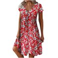 thumbnail image 1 of jovati Robe d'Été pour Femmes Aguichant Mode Femmes Décontractée Aguichant à Col en V Imprimée Robe d'Été à Manches Courtes Robe d'Été pour Femmes avec Manches Robe d'Été avec Manches pour Femmes, 1 of 2