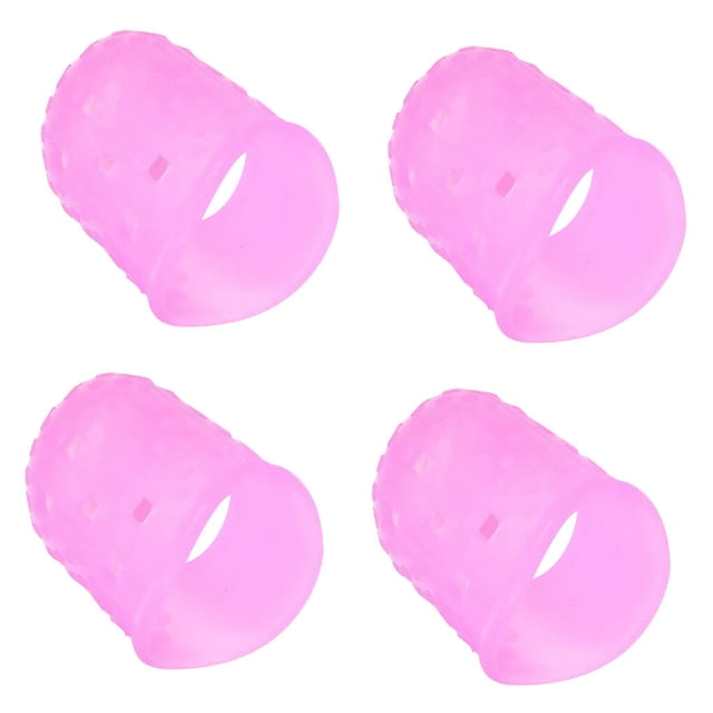 QualitChoice 4pcs Guitar Playing Left Hand Fingertip Ukulele Guitar Fingertip Silicone Protective Cover Pink L 1Set