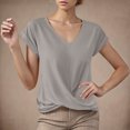 thumbnail image 2 of Summer T Shirts for Women V-Neck Short Sleeve Casual Tops Solid Color Basic Tees, 2 of 4