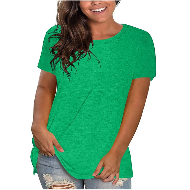 Blouses à Manches Courtes pour Femmes Mode pour Femmes Uni Col Rond T-Shirt à Manches Courtes Blouse Hauts Amples Femmes Hauts à Manches Courtes Femmes Blouse à Manches Courtes Hauts à Manches Courtes pour Femmes