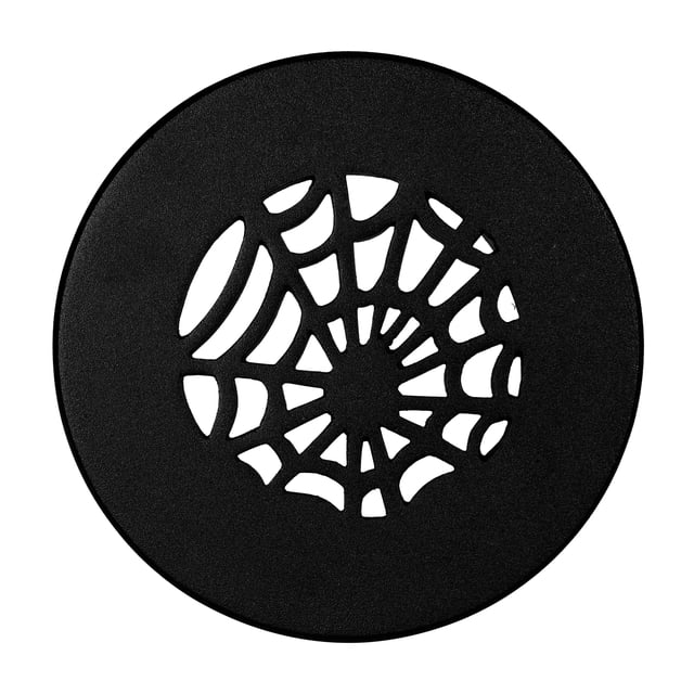Spooky Gothic Round Vent cover 5" Duct Opening (Overall 6-1/2") Spider Web Design Solid Cast Aluminum Register | Powder Coated BLACK with Detachable Steel Metal Louver-Without Holes for Floor
