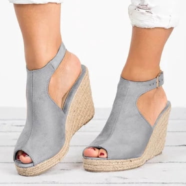 Dvkptbk Sandales Compensées pour Femmes Espadrilles à Plateforme Talons Hauts Bride à la Cheville et Semelles Plates Confortables Chaussures d'Été de Mariage - Été