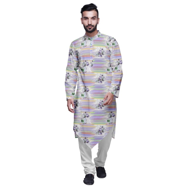 Atasi Kurta pour Homme à Col Mandarin Indien, Kurta Imprimée à Boutons, Vêtements Ethniques