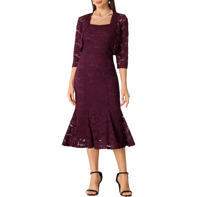 INSPIRE CHIC Robe d'Invitée de Mariage pour Femme Tenues de Soirée 2 Pcs Robes Sans Manches avec Boléro TG Bourgogne