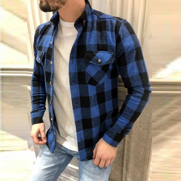 Meichang Men's Flannel Shirts Casual Plaid Outerwear Streetwear Button Down Shirt Jacket Classic Fit Long Sleeve Lightweight Jacket