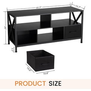QinaQin TV Stand with 2 Fabric Drawers for 50 Inch TV, Black
